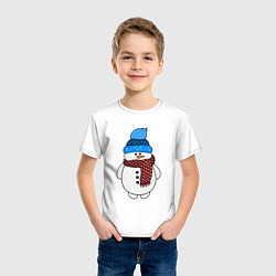 Футболка хлопковая детская Снеговик в шапочке, цвет: белый — фото 2