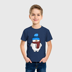 Футболка хлопковая детская Снеговик в шапочке, цвет: тёмно-синий — фото 2