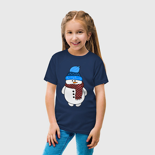 Детская футболка Снеговик в шапочке / Тёмно-синий – фото 4