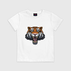 Футболка хлопковая детская Scary Tiger, цвет: белый