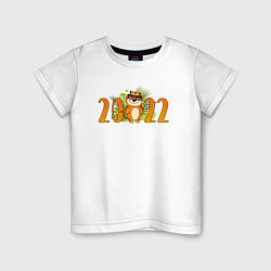 Футболка хлопковая детская Тигр 2022 Новый год, цвет: белый