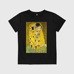 Футболка хлопковая детская Поцелуй картина Климта, цвет: черный