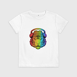 Футболка хлопковая детская Music - Tiger, цвет: белый
