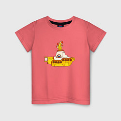 Футболка хлопковая детская The Beatles Yellow Submarine в дудл стиле, цвет: коралловый