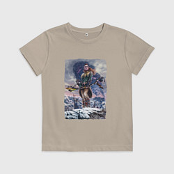 Футболка хлопковая детская ALOY HORIZON ZERO DAWN, цвет: миндальный