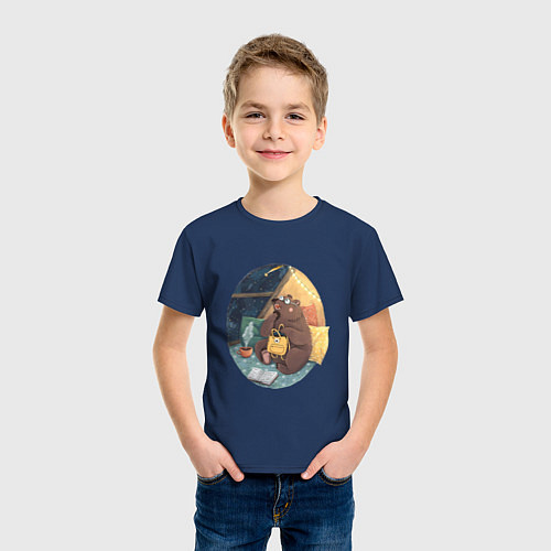Детская футболка Мечтающий медведь / Тёмно-синий – фото 3