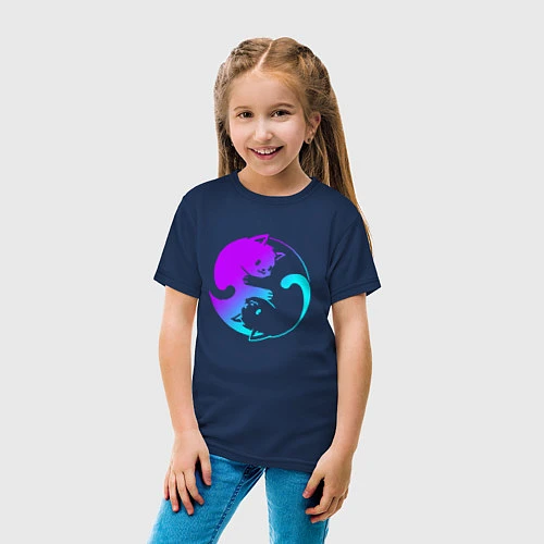 Детская футболка ИНЬ ЯНЬ КОТИКИ В НЕОНЕ / Тёмно-синий – фото 4