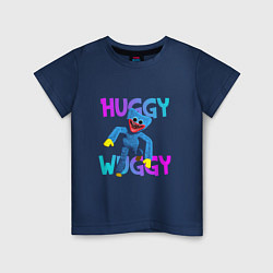 Футболка хлопковая детская Huggy Wuggy: Игрушка с зубами, цвет: тёмно-синий