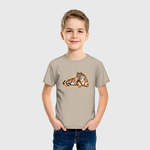 Детская футболка Тигр лежит / Миндальный – фото 3