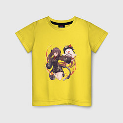 Футболка хлопковая детская Ху Тао с привидением, цвет: желтый