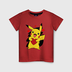 Футболка хлопковая детская ПИКАЧУ И СЕРДЕЧКО POKENON PIKACHU LOVE, цвет: красный