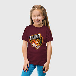 Футболка хлопковая детская Тигр Tiger логотип, цвет: меланж-бордовый — фото 2