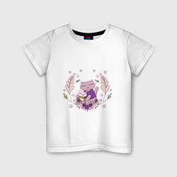 Футболка хлопковая детская Розовые кошечка с котёнком в рамочке из цветов, цвет: белый