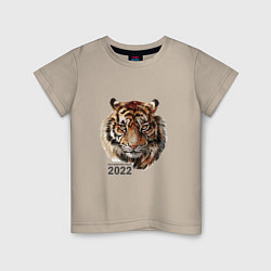 Футболка хлопковая детская Тигр 2022 символ, цвет: миндальный
