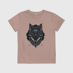 Футболка хлопковая детская ЭТНИЧЕСКАЯ ЛИСА, АБСТРАКЦИЯ, цвет: пыльно-розовый