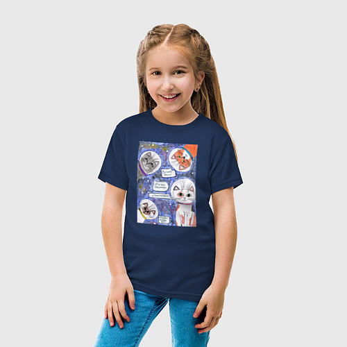 Детская футболка Котики в космосе Наташ / Тёмно-синий – фото 4