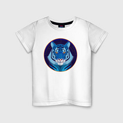 Футболка хлопковая детская Голубой водяной тигр символ 2022 года, цвет: белый