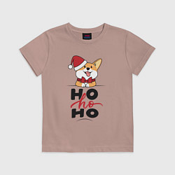 Футболка хлопковая детская Corgi Ho ho Ho, цвет: пыльно-розовый