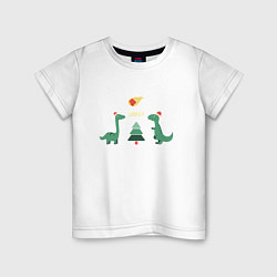 Футболка хлопковая детская Динозаврики и елка, цвет: белый