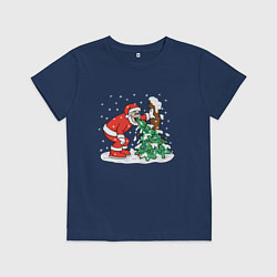 Футболка хлопковая детская САНТА ПРАЗДНИК К НАМ ПРИХОДИТ, цвет: тёмно-синий