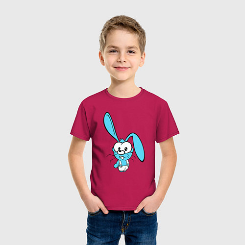 Детская футболка Заяц пучеглазый голубенький / Маджента – фото 3