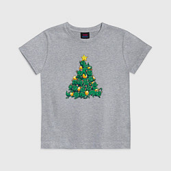 Футболка хлопковая детская Christmas Tree Made Of Green Cats, цвет: меланж