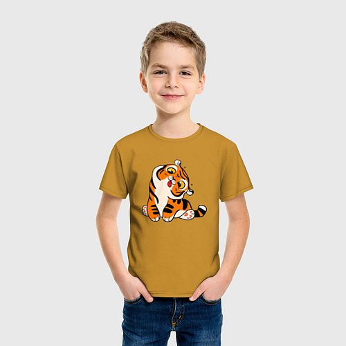 Детская футболка Смешной тигренок / Горчичный – фото 3