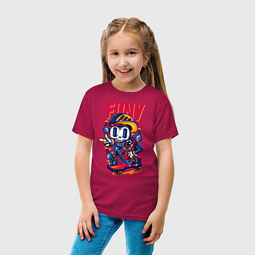 Детская футболка Скелетон на скейте / Маджента – фото 4