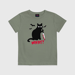 Футболка хлопковая детская What? Кот маньяк, цвет: авокадо