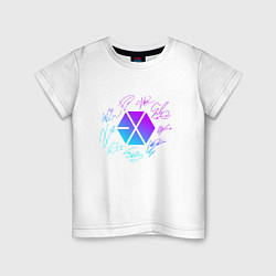 Футболка хлопковая детская EXO BAND NEON LOGO АВТОГРАФЫ, цвет: белый