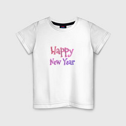 Футболка хлопковая детская Неоновая Надпись Новый Год Happy New Year, цвет: белый
