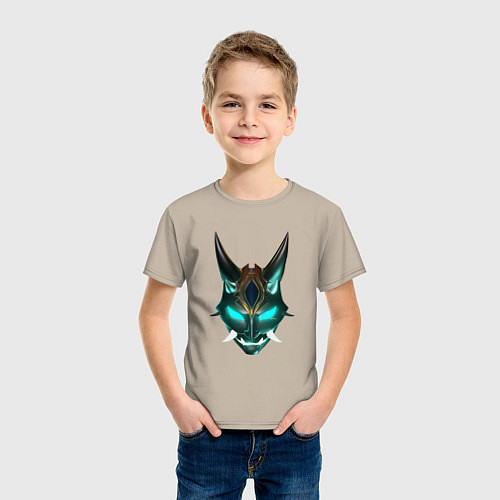 Детская футболка МАСКА СЯО ГЕНШИН ИМПАКТ НЕОН / Миндальный – фото 3