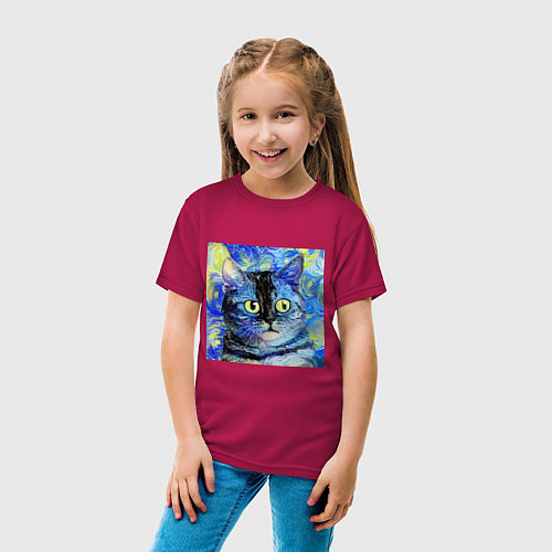 Детская футболка Кот ван Гога Настроение / Маджента – фото 4