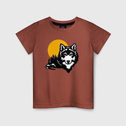 Футболка хлопковая детская Волк и солнце, цвет: кирпичный