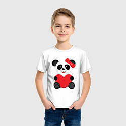 Футболка хлопковая детская Панда с сердцем на прозрачном фоне, цвет: белый — фото 2