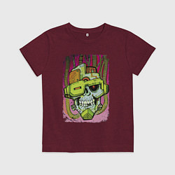 Футболка хлопковая детская Cyber skull 2022, цвет: меланж-бордовый