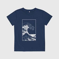 Футболка хлопковая детская Japan waves Японская волна, цвет: тёмно-синий