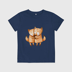 Футболка хлопковая детская ПАРА ВЛЮБЛЕННЫХ ЛИСИЧЕК, цвет: тёмно-синий