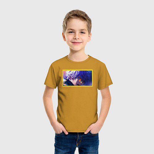 Детская футболка Сатору Годжо в рамке магическая битва / Горчичный – фото 3