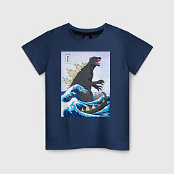 Футболка хлопковая детская Godzilla in The Waves Eastern, цвет: тёмно-синий