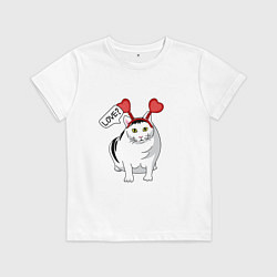 Футболка хлопковая детская Кот Бендер Мем Love, цвет: белый