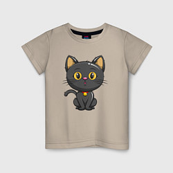 Футболка хлопковая детская Черный маленький котенок, цвет: миндальный
