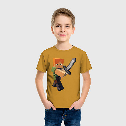 Детская футболка Алекс в майнкрафте / Горчичный – фото 3