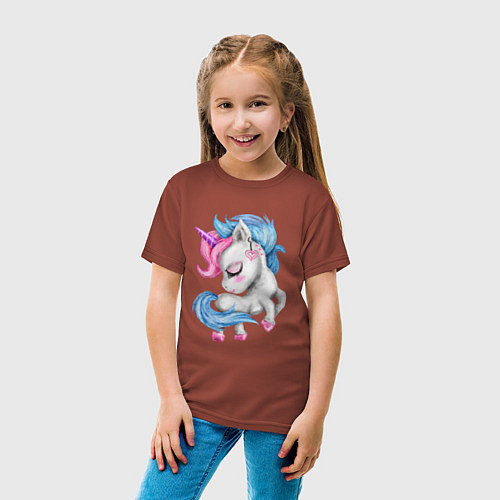 Детская футболка Единорог с голубой гривой / Кирпичный – фото 4