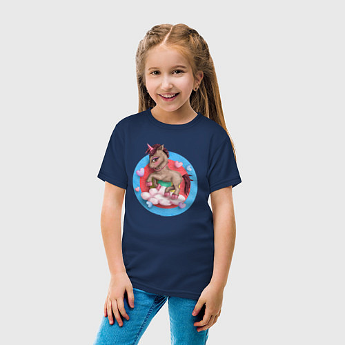 Детская футболка Единорог в облаках / Тёмно-синий – фото 4