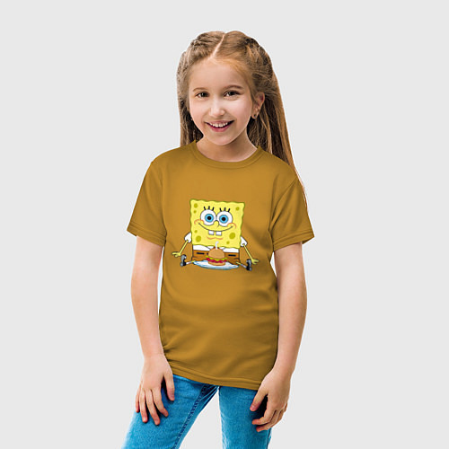 Детская футболка Спанч Боб с крабсбургер / Горчичный – фото 4