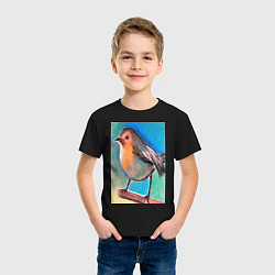 Футболка хлопковая детская Рисунок пастелью птица синица, цвет: черный — фото 2