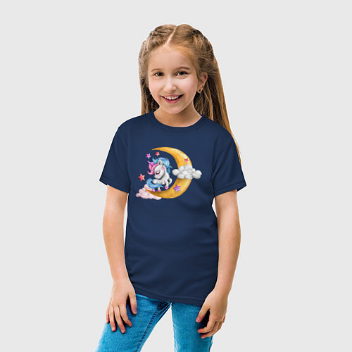 Детская футболка Единорог на облаках / Тёмно-синий – фото 4