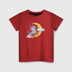 Футболка хлопковая детская Единорог на облаках, цвет: красный