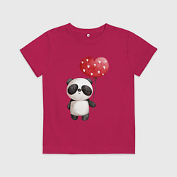 Футболка хлопковая детская Панда с шариком в виде сердца, цвет: маджента